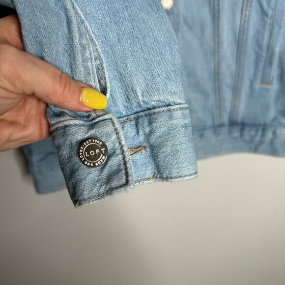 Loft Women's Cotton Light Wash Oversized‎ Baggy Boyfriend Denim Jacket Size XXS - Picture 7 of 7